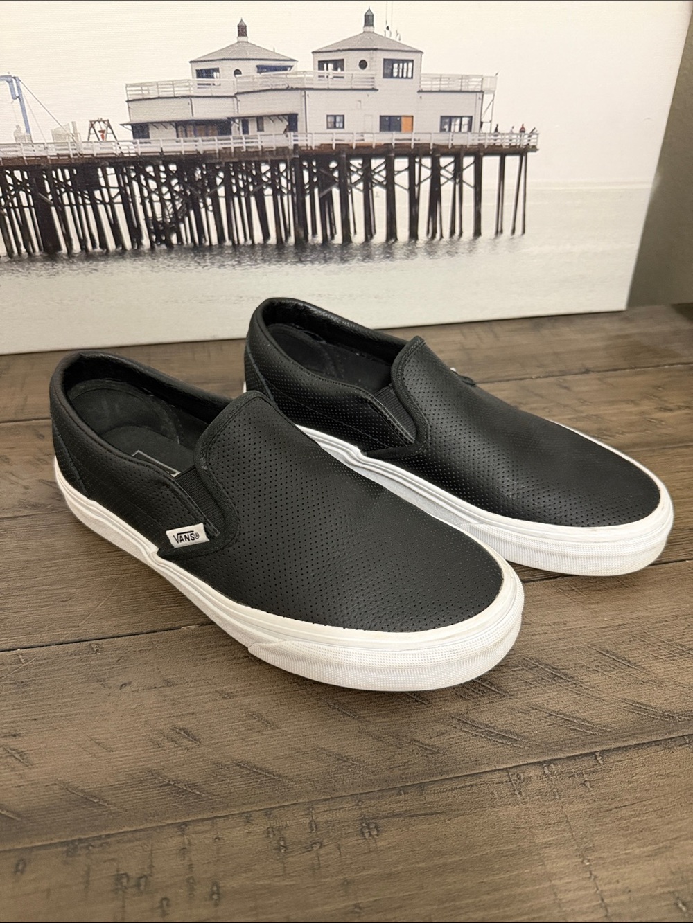 Vans Black Perforated Slip-On Sneakers with White Sole